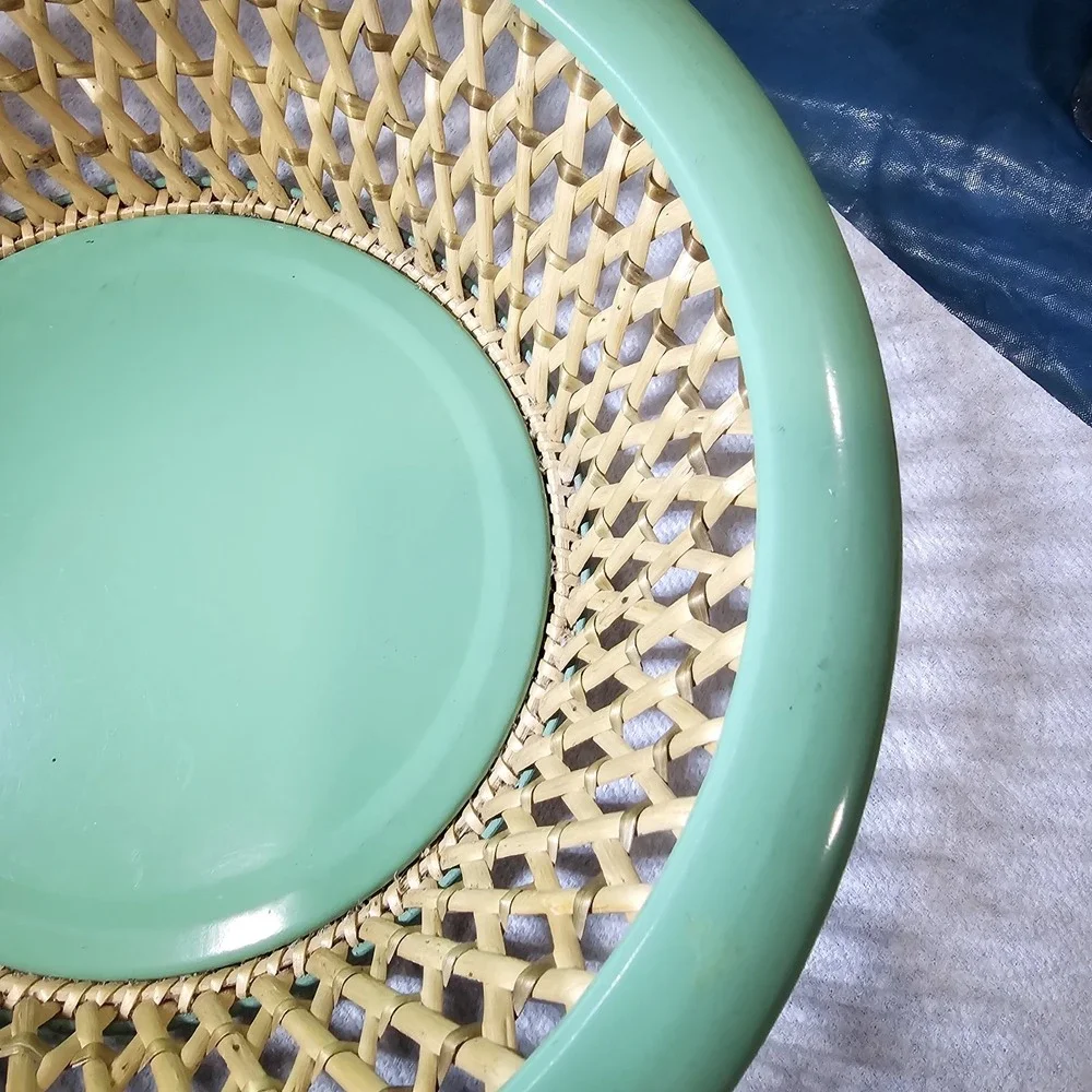 Vintage Wicker Bread Basket Tin Rim Bottom Stamped Germany Rattan 9